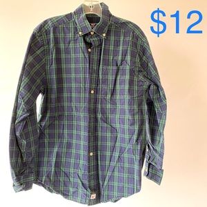 Vineyard Vines button down shirt, green and blue plaid, Mens S